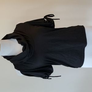 Erik Hart Cold Shoulder Black Top with gathered sleeves and ties - Size S